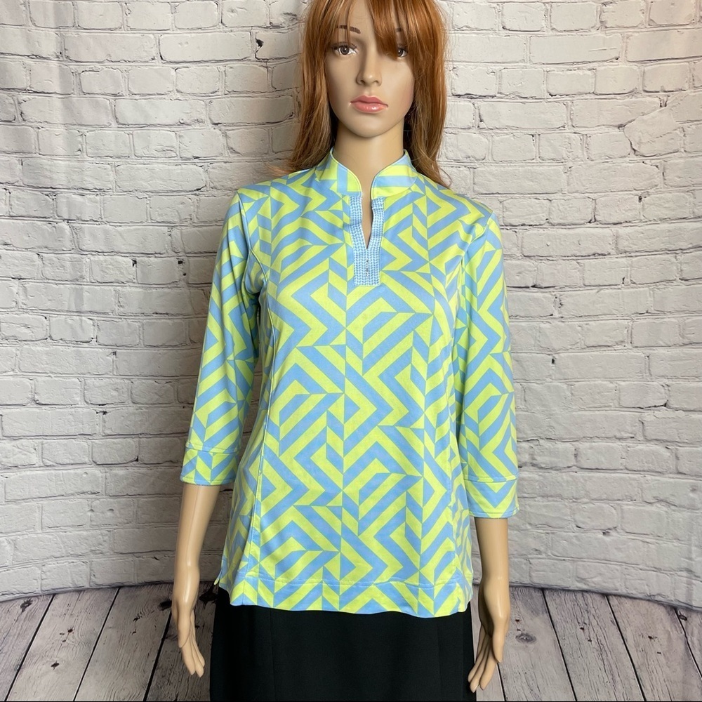 Sport Haley Golf Chevron Blue Yellow Shirt Size S